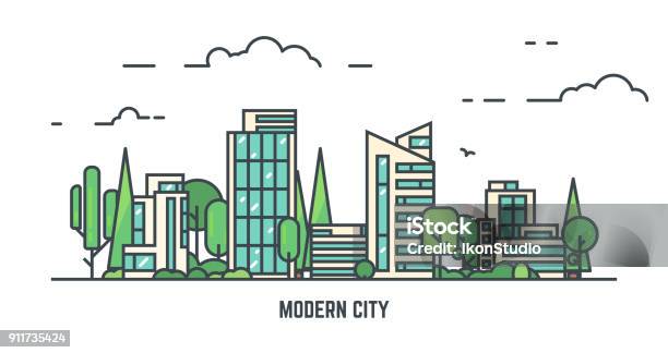 City With Park Stock Illustration - Download Image Now - City, Line Art, Landscape - Scenery