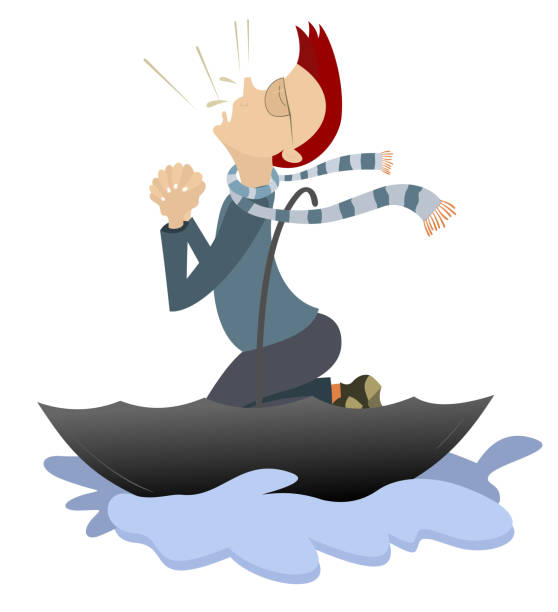 istock Men praying on the kneel for salvation from the flood isolated vector illustration 911741674