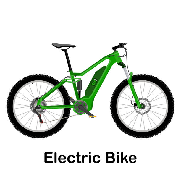 illustrazioni stock, clip art, cartoni animati e icone di tendenza di illustrazione vettoriale bici elettrica isolata su sfondo bianco - bicicletta elettrica