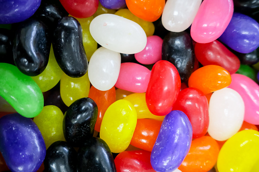 Colourful candy  jelly beans in a pile.