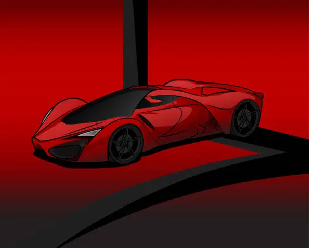 Vector illustration of Red sport car vector illustration isolated on red adstract background