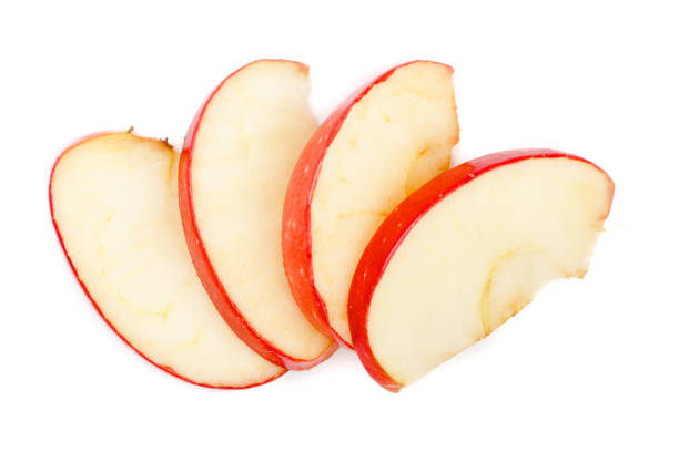 istock Apple slices isolated on white background close-up. Top view 911743976