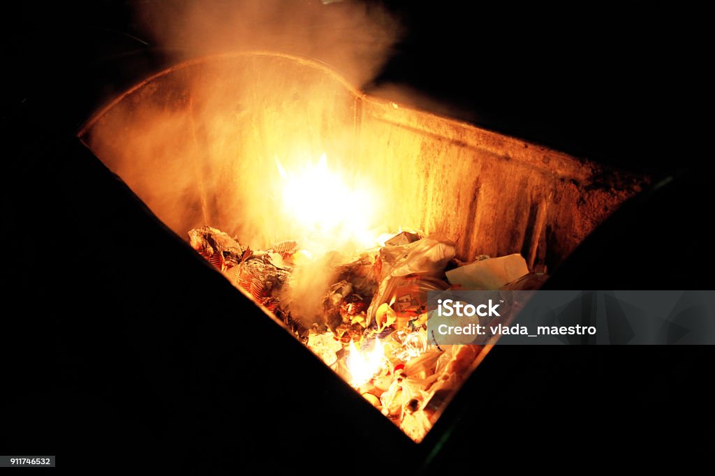 Fire in a dumpster Fire - Natural Phenomenon Stock Photo