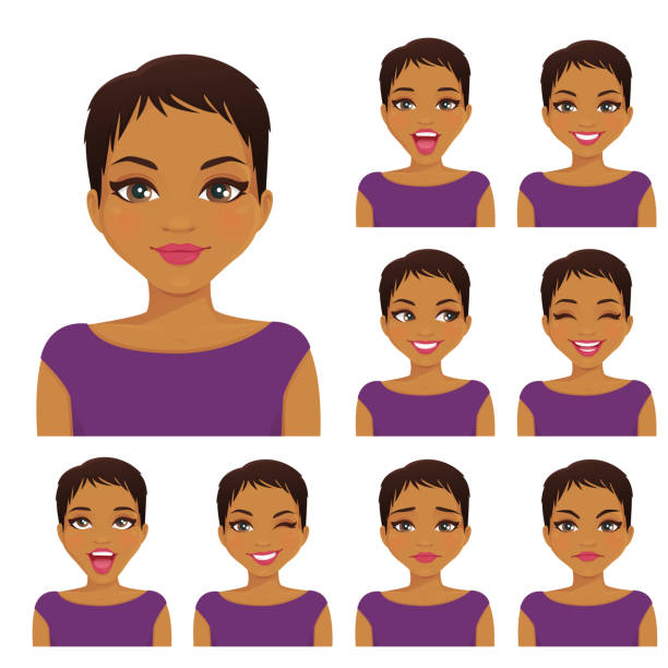 Woman emotion set Woman with different facial expressions set vector illustration emoji original stock illustrations