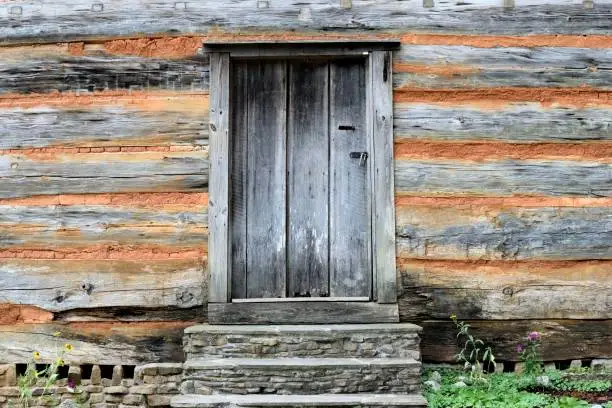 Old wooden exterior wall and door background