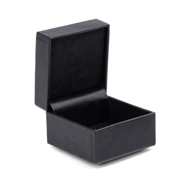 istock Black jewelry box isolated on white background. Black leather box. Open black gift box isolated on white background. 911752178