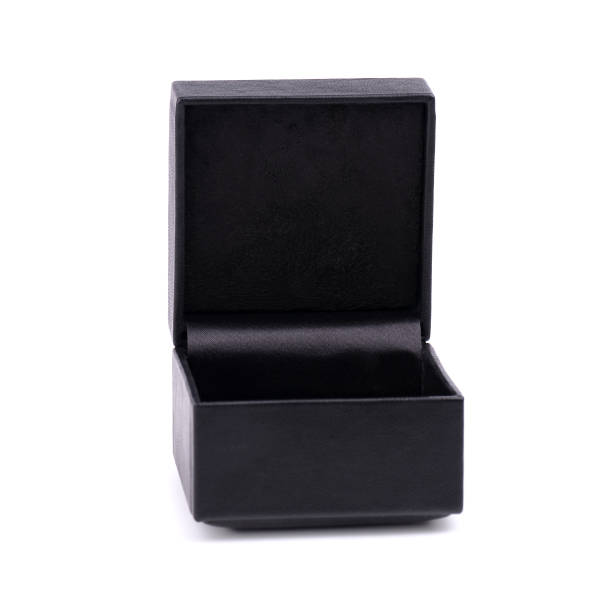 istock Black jewelry box isolated on white background. Black leather box. Open black gift box isolated on white background. 911752194