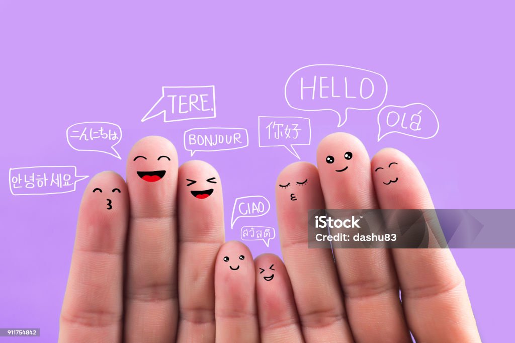 Decir hola en diferentes idiomas, los dedos - Foto de stock de Idioma libre de derechos
