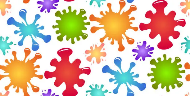Vector illustration of Seamless children pattern with colorful spots of paint on a white background.