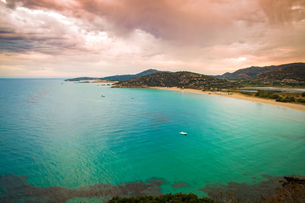 Panorama of the wonderful beaches of Chia, Sardinia, Italy.