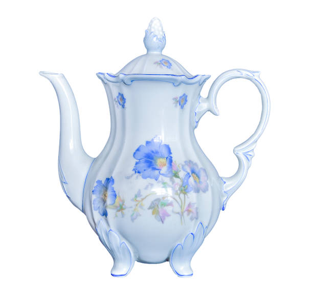 Vintage elegant porcelain tea pot isolated on white background