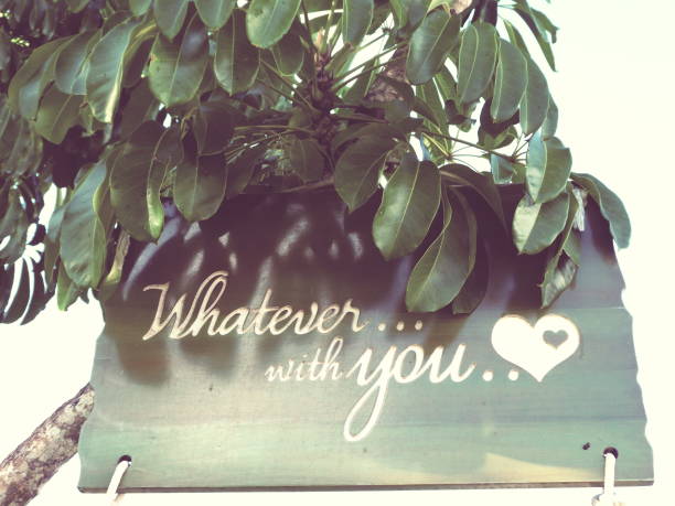 istock Whatever with you written on wood romatic love message with heart at tree 911759112