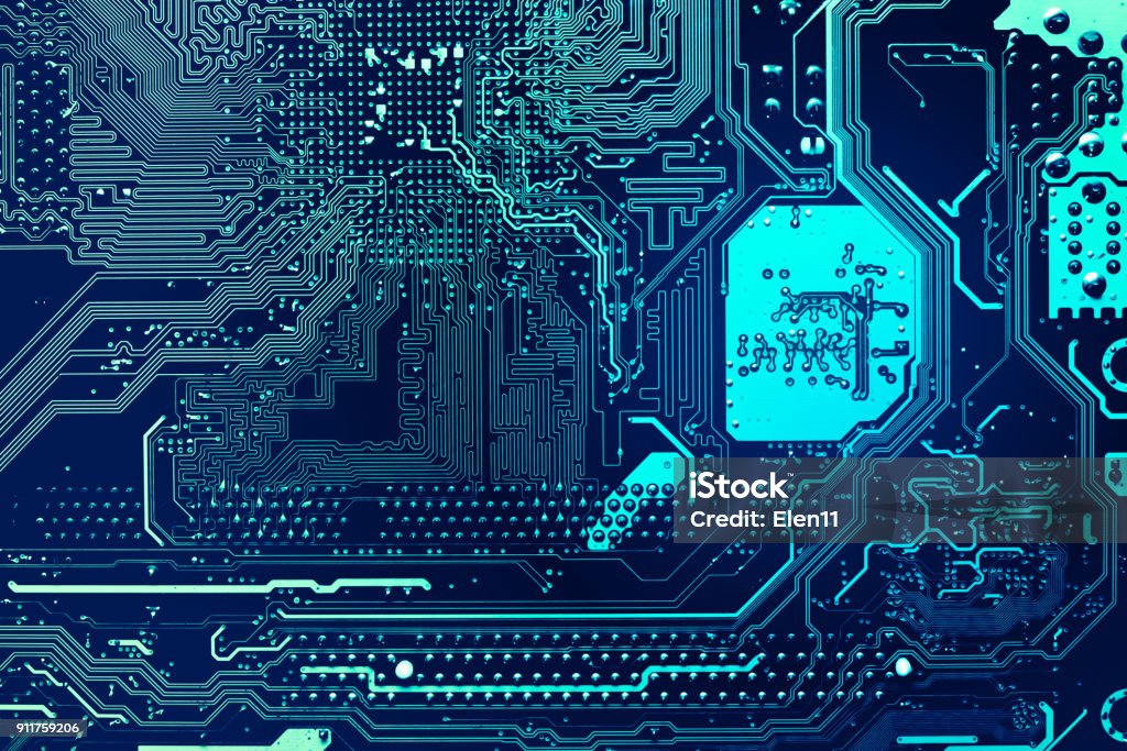 blue circuit board background of computer motherboard Technology Stock Photo