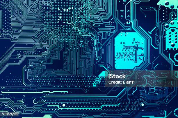 Blue Circuit Board Background Of Computer Motherboard Stock Photo - Download Image Now