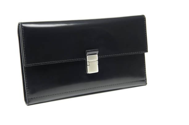 istock Black leather glancy wallet with many sections for woman 911761952