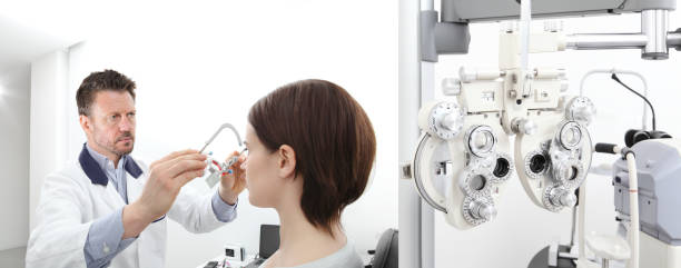 istock optometrist with trial frame examining eyesight  woman patient in optician office 911762094