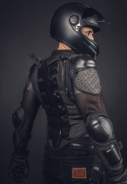 istock Biker in helmet and protection on his back. 911762176