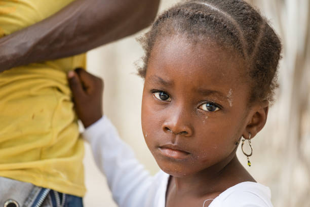 Portrait of African sad little girl stock photo