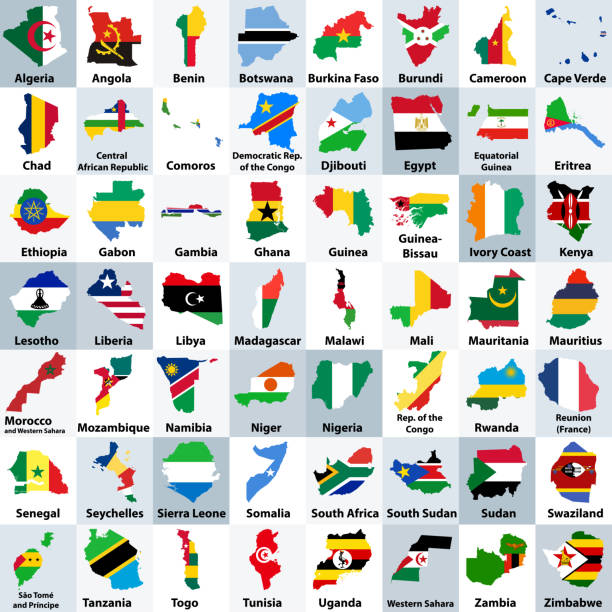 illustrations, cliparts, dessins animés et icônes de cartes vectorielles des pays africains, mélangés avec des drapeaux - mali