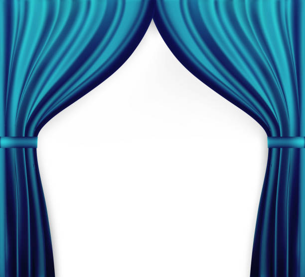 istock Naturalistic image of Curtain, open curtains Blue color. Vector Illustration 911770140