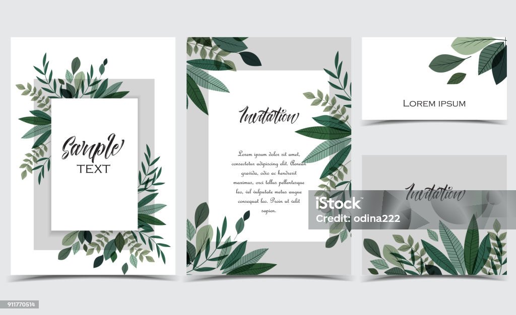 Card with branches and leaf Vector illustration invitation card template with branches and leaf decoration. Set of greeting cards Christmas stock vector