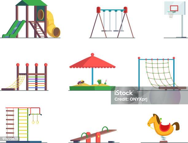 Playground Equipment Fun Area For Kids Vector Set Stock Illustration - Download Image Now