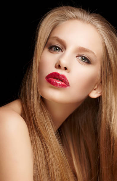 istock Hairy blond woman with red lips. 911770846