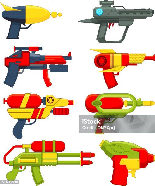 Water Guns Weapons Toys For Childrens Stock Illustration - Download Image Now - Squirt Gun, Toy Gun, Vector