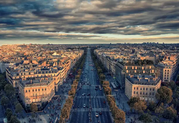 Aerial view of the most famous avenue in Paris