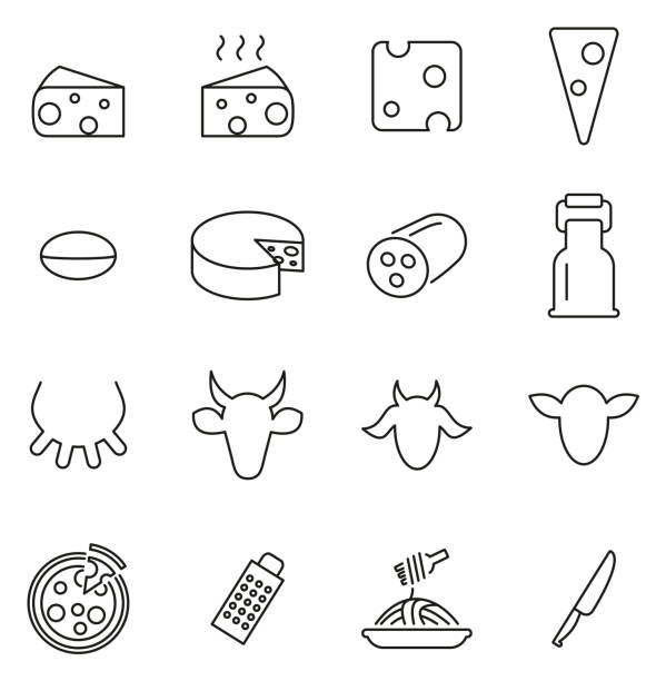 ilustrações de stock, clip art, desenhos animados e ícones de cheese type icons thin line vector illustration set - cheese food swiss cheese dairy product