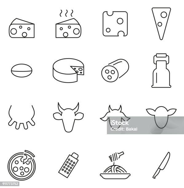 Cheese Type Icons Thin Line Vector Illustration Set Stock Illustration - Download Image Now