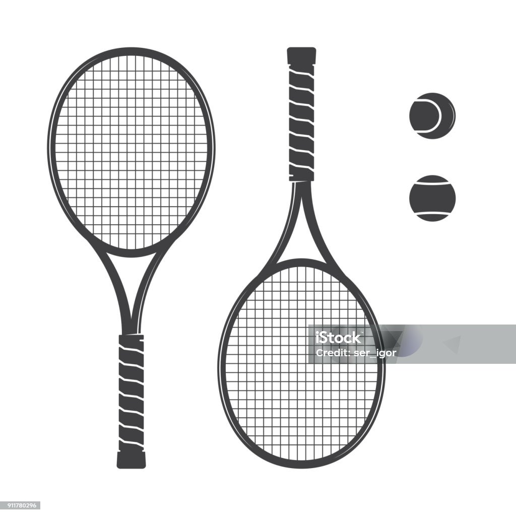 Set de raquetas de tenis y pelotas de tenis - arte vectorial de Raqueta de tenis libre de derechos