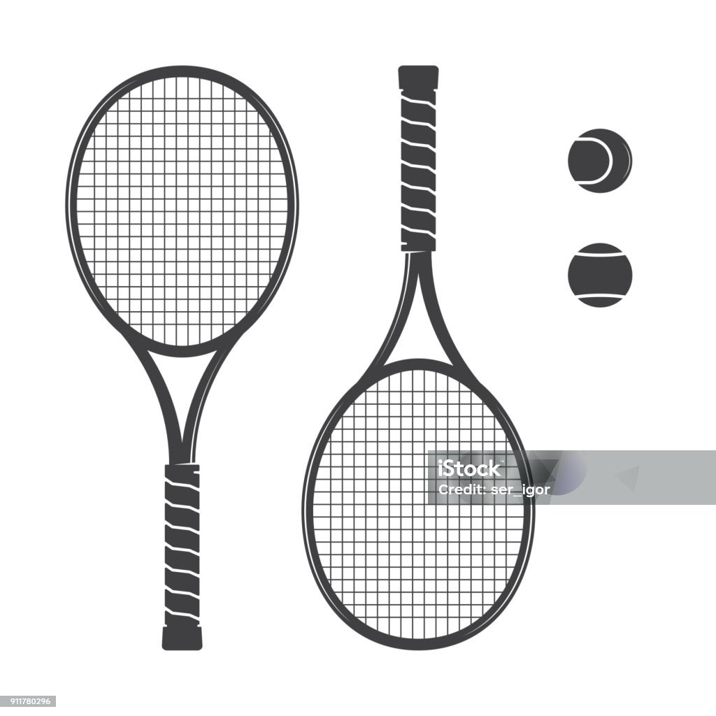 Set of tennis rackets and tennis balls Set of tennis rackets and tennis balls. Vector illustration. Racquets silhouette on the white background. Tennis Racket stock vector