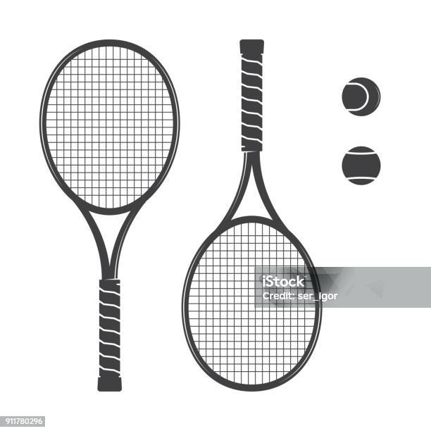 Set Of Tennis Rackets And Tennis Balls Stock Illustration - Download Image Now - Tennis Racket, Vector, Tennis