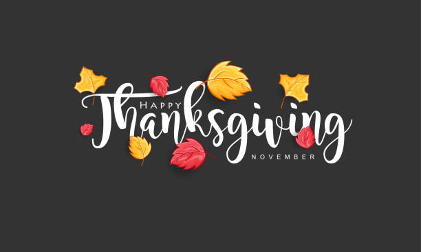 Hand drawn Thanksgiving typography with leaves vector art illustration