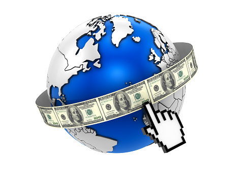 Globe with cursor and Dollar Bill