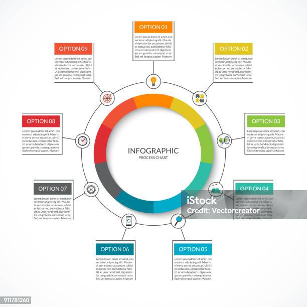 Infographic Cycle Diagram Process Chart With 9 Options Stock Illustration - Download Image Now