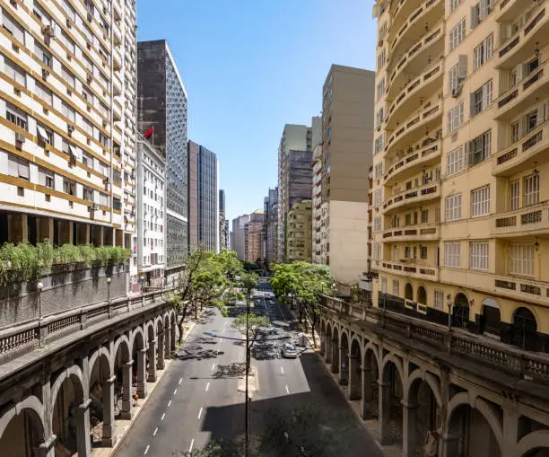 Otavio Rocha viaduct over Borges de Medeiros Avenue in downtown Porto Alegre city - Porto Alegre, Rio Grande do Sul, Brazil