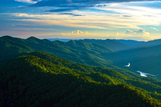 Summer Sunset from the Pinnacle in the Cumberland Gap Sunset from the Pinnacle Overlook at the Cumberland Gap National Historical Park. appalachia stock pictures, royalty-free photos & images