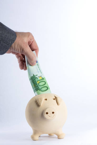 ahorrar dinero en una alcancía - piggy bank savings pig currency fotografías e imágenes de stock