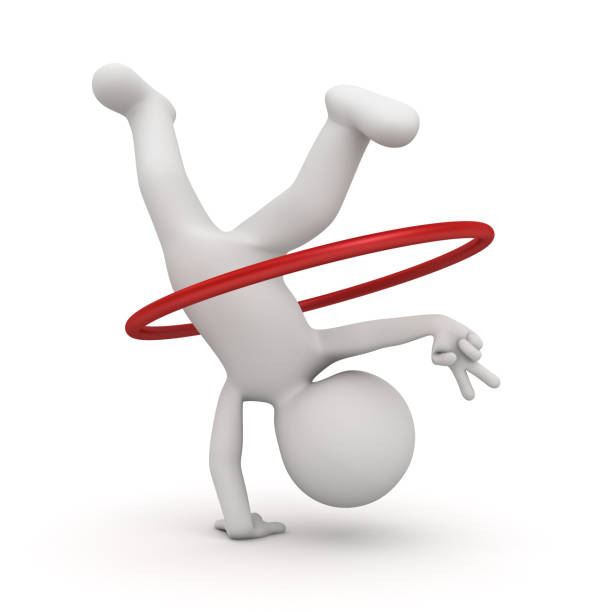 3d man one handstand and doing hula hoop isolated on white background with shadow . 3D rendering.