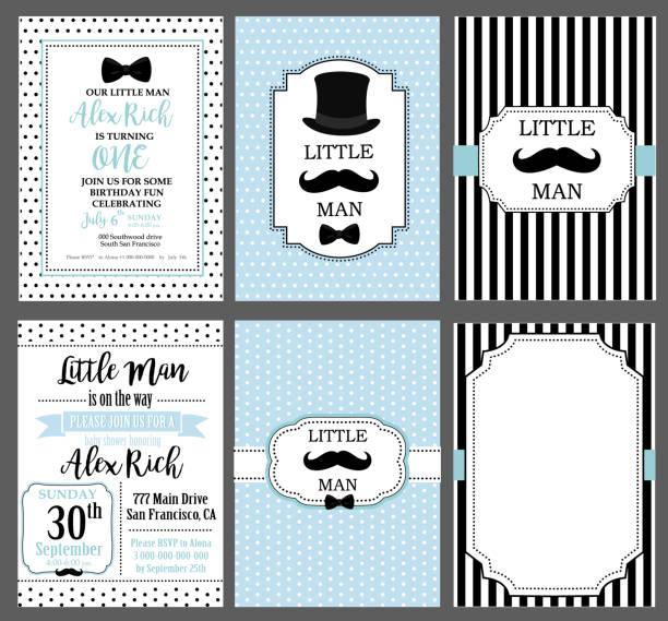 ilustrações de stock, clip art, desenhos animados e ícones de collection of invite cards can be use for party(baby shower, father's day, wedding, birthday) - bebés meninos