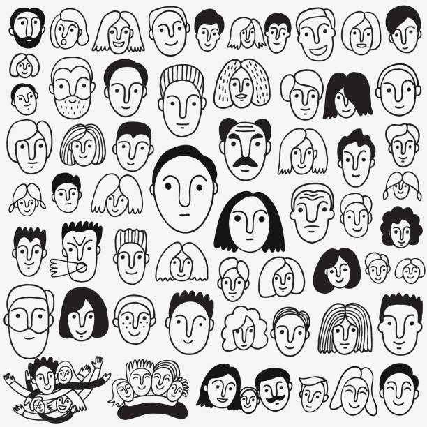 faces doodles faces of people - hand drawn doodle set ugly people crying stock illustrations