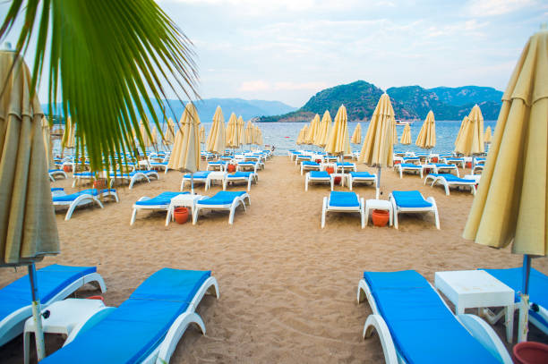 istock Sun loungers on a beach in Turkey 911795564