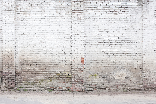 Old White Brick Wall. Abstract Whitewash Brickwall Background Texture. Grunge Wallpaper or Web banner With Copy Space For design