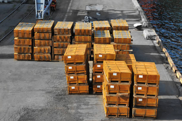 istock Rusty rolled metal in port 911803412