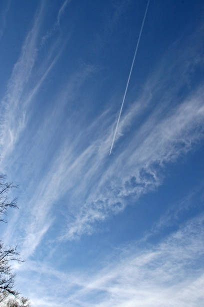 istock vivid blue sky white feather fanning streak clouds 911813494