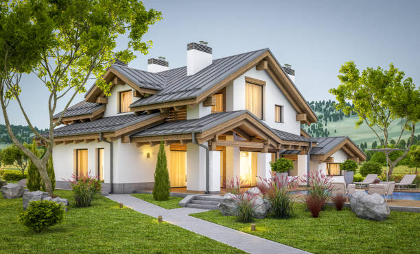 istock 3d rendering of modern cozy house in chalet style 911814128