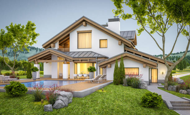 istock 3d rendering of modern cozy house in chalet style 911814162