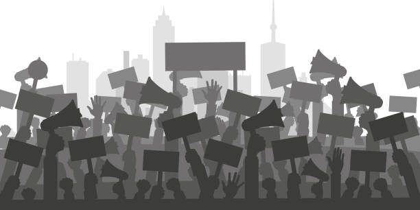 Concept for protests and demonstration. Flat vector illustration Concept for protests and demonstration. Flat vector illustration megaphone silhouettes stock illustrations